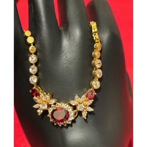 Vintage Ruby Red & White Glass Stone Bracelet – Floral Accent Design